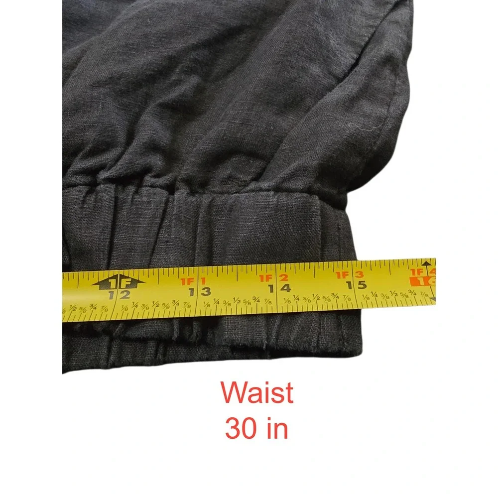 Everlane The Linen Easy High Rise Wide Leg Ankle Pant In Black Sz L
